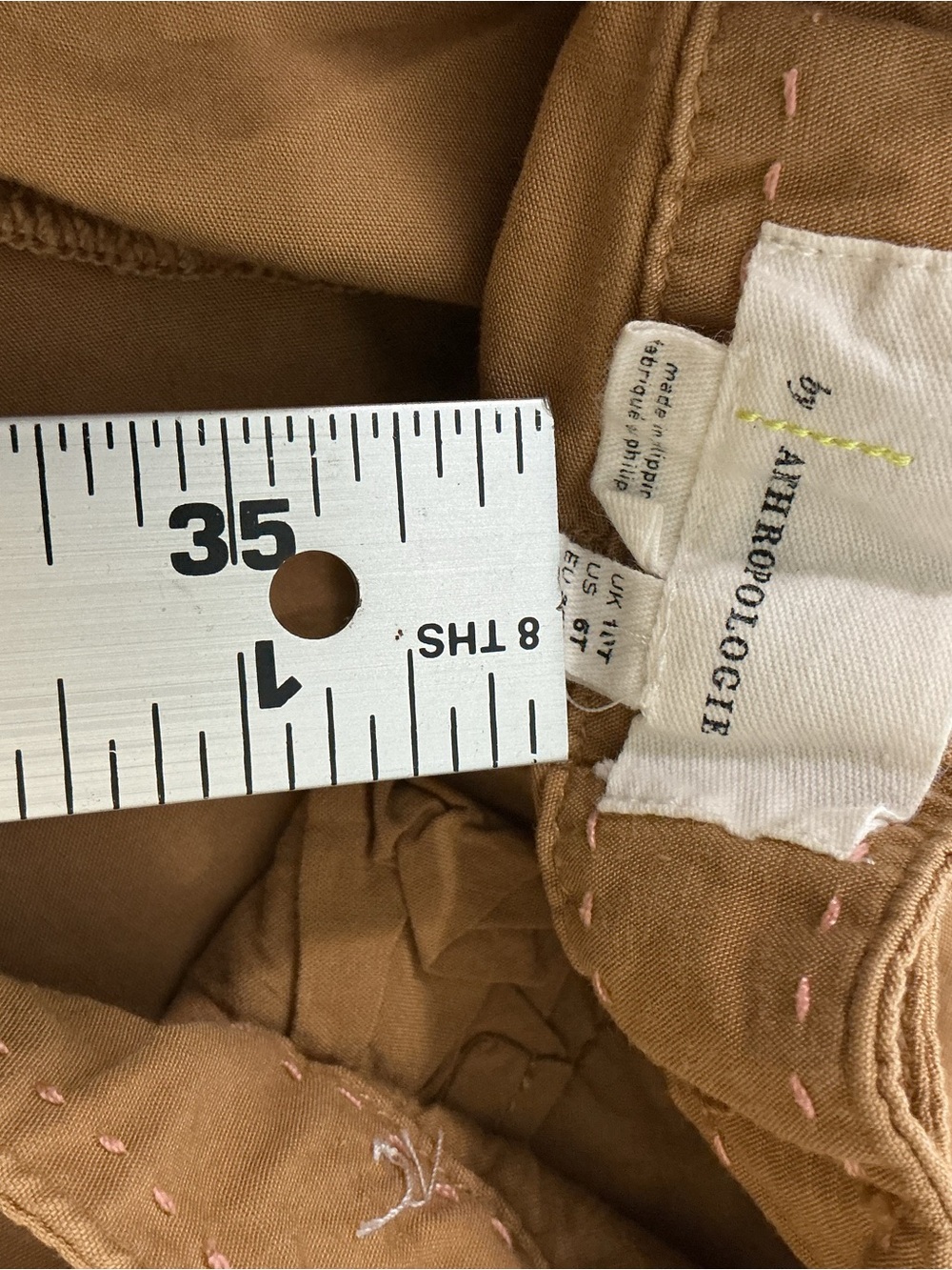 Anthropologie Wide Leg Trousers Low Rise 10.5" Size 6 Tall Tan Wheat - Picture 8 of 9